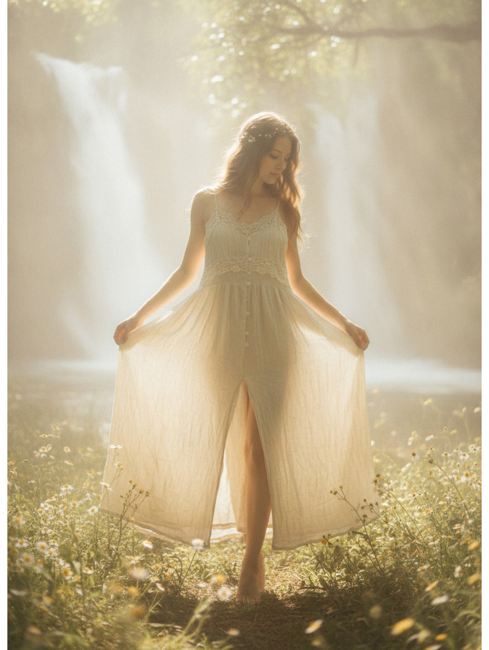 Ethereal prarie core vintage core Boho Cream Lace trim crochet xl Maxi Dress